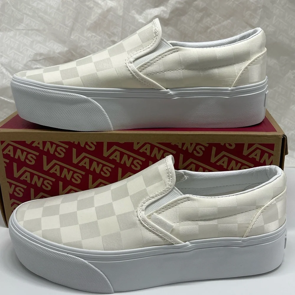 Vans Classic Slip-On Stackform Satin Checkerboard White VN000CN1CJ7 Platform